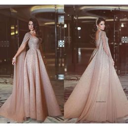 Blush Pink Beads A Line Prom With Wraps Sweetheart Crystals Sweep Train Formal Dresses Evening Gowns Vestidos De Feista 0430