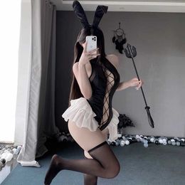 Set lingerie hot passion set crotch free integrated rabbit girl uniform seductive womens Q240429