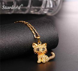 Rhinestone Cute Cat Necklace Trendy Gold Color Link Chain For Women Collares Lucky Pet Pendant Bijoux Whole P245333128247576