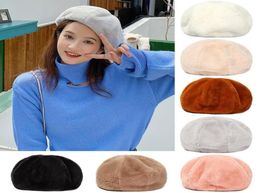 1PC Classic Autumn Winter Ladies Plush Beret Vintage Pure Colour Berets Winter Warm Soft Hat Female Fashion Bonnet73546289380750