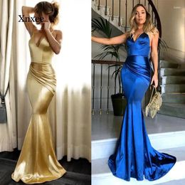 Casual Dresses Fashion Silk V Neck Womens Long Mermaid Dress Maxi Trumpet V-Neck Backless Halter Evening Party Fishtail Clothes Bodycon