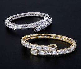 14K Yellow Gold Men Ladies Square Diamond Bangle Bracelet 6MM Iced Out Cubic Zirconia Tennis Bracelet Hiphop Jewelry6342285