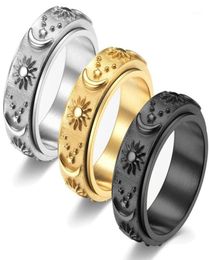 Cluster Rings Vintage Stainless Steel Sun Moon Star Spinner Ring For Women Men Stress Release Rotatable Hiphop Biker Jewelr4820922