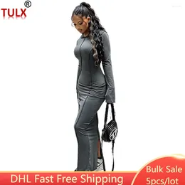 Casual Dresses 5pcs Wholesale Long Sleeve Maxi Slim Fit Hoodies Top Dress Split Ankle Length Autumn Winter 10287