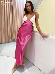 Casual Dresses Clacive Sexy Slim Pink Satin Women's Dress Summer Strap Sleeveless Ankle Length Elegant Classic Hollow Out Party