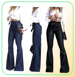 Womens High Waist Jeans Autumn Fashion Solid Denim Flare Pants Street Wide Flare Jeans Female Sexy Ladies Flared Trousers2600354