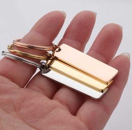 Keychains Doreen Box Rvs Keychain Rectangle White Stamps s Bla Gold Colour 65mm X 25mm, 1 Piece9425305