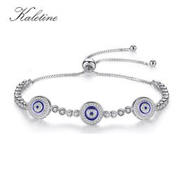 Women Evil Eye Lucky Hamsa Genuine 925 Sterling Silver Men Luxury Round Blue Eyes CZ Crystal Tennis Bracelet KLTB0146742247