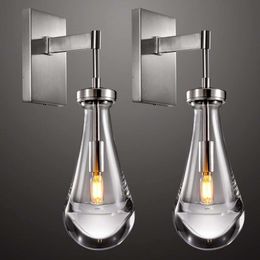 Elegant Set of Two Raindrop Wall Sconces - Modern Indoor Wall Lights for Bedroom, Bathroom, Living Room, Hallway - Nickel Finish - Stylish Home Lighting Solution