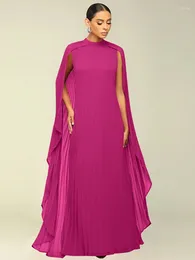 Casual Dresses Fashion Mock Neck Press Pleated Chiffon Maxi Vacation Clothes For Women Full Sleeve Ruffle Long Flowy Vestidos De Fiesta