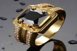 Wedding Rings Vintage Female Black Crystal Stone Jewellery Yellow Gold Colour Big For Women Promise Bride Square Engagement Ring6939303