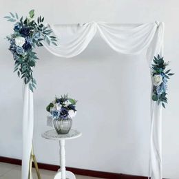 Dried Flowers 2pcs Set Blue Wedding Arch Backdrop Decor Welcome Sign Artificial Rose Corner Flowers Wall Hanging Flower Row Arrangement Party