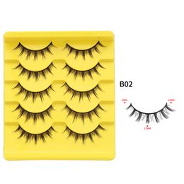 5 pairs manga eyelashes Barbie Fairy style Eyelash material natural Cotton band false eyelashes with yellow tray