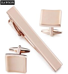 Rose Gold Metal Cuff link Tie Clip Set for Men Blank Cufflinks for French Dress6944055