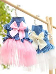 Pet Dog Apparel Chihuahua Denim Lace Wedding Dresses for Small Medium Dogs Puppy Party Bowknot Sweety Skirt Pets Cat3112453