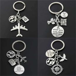 Keychains Lanyards 1 world map charm airplane keychain no matter where the pendant keychain is travel jewelry free gift Q240429