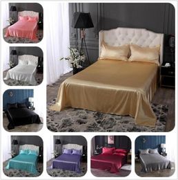 Sheets Sets 18 Colours Luxury Satin Silk Flat Bed Sheet Set Single Queen Size King Bedspread Cover Linen Double Full Sexy6191628