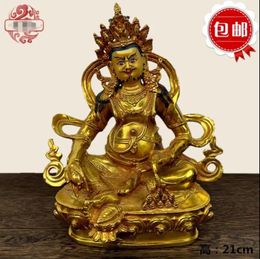 Decorative Figurines 21cm Tibetan Esoteric Nepalese Painted Pure Copper Yellow Statue Of The God Wealth Buddha Ornament