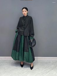 Work Dresses 2024 Autumn Women's Suit Chinese Style Pan Buckle Stand Collar Long Sleeve Shirt Collocation Skirt 2 Loose Comfortable