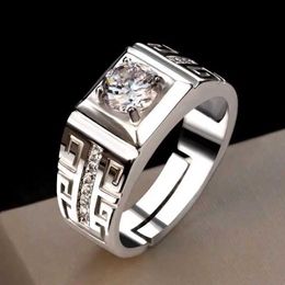 Band Rings 925 SterlSilver Fine Large Crystal Open Ring for Mens Fashion Party Wedding Designer Jewellery Charm Couple Gift J240429