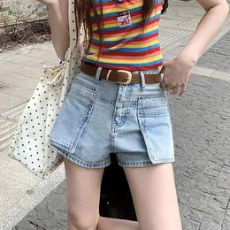 Women's Shorts Light Blue High Waisted Denim Summer Young Girl Vintage American Street Style Female Loose Mini Jeans