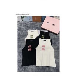 miui Undershirts T-shirt Vest Embroidered Top Women's Fashion Designer Ladies Solid Color Cotton Blend Vintage T Shirt One Size White Black