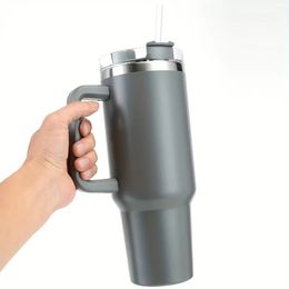 40oz Mug With Handle Cafe Insulated Tumbler Straw Stainless Steel Coffee Cup In-Car Vacuum Flasks Portable Water Bottle 240425