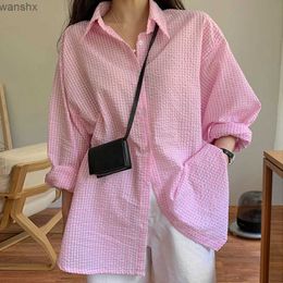 Women's Blouses Shirts Womens shirt with swivel collar summer plain weave loose fitting casual and lazy style single chest sun protection long sleeved shirtL2405