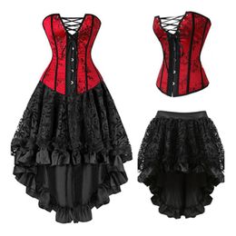2020 Fashion Sexy Corsets Dresses Plus Size Costume Red Corset And Skirt Lingerie Set 2780