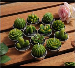 Decor Garden Drop Delivery 2021 12Pcs Cactus Cute Mini Set Artificial Succulent Plants Candles Home Decoration Candle Tea Light Xm8068806