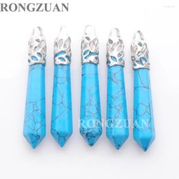 Pendant Necklaces 5Pcs Blue Turquoises StoneHexagonal Reiki Chakra Pendulum Pendants For Jewelry Making Women Accessories TN3004