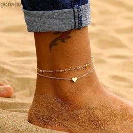 Anklets Style Fashion Heart Womens Ankles Barefoot Crochet Sandals Foot Jewelry Bohemian Gold Beads Womens Ankles WX