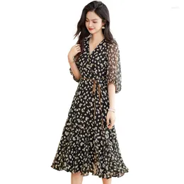 Party Dresses Women's Empire Waist Boho V Neck Floral Wrap Mini Dress With Belt Summer Half Sleeve Chiffon