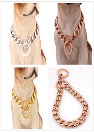 15MM Customised 316L Stainless Steel SilverGoldRose Gold 11 NK Cuban Chain Pet Dog Collar Choker Necklace 1234quot8297196