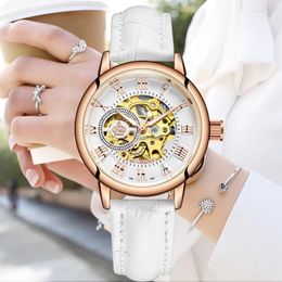 Wristwatches Women Watches Automatic Mechanical Watch White Female Clock Skeleton Hour Top Brand Wristwatch Relogio Feminino
