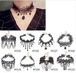 Newest Style Gothic Victorian Crystal Tassel Tattoo Choker Necklace Black Lace Choker Collar Vintage Women Wedding Jewelry1767546