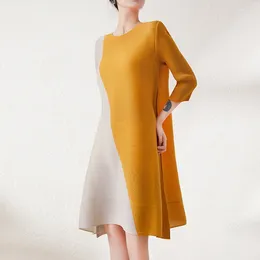 Casual Dresses ALSEY Miyake Pleated Color Blocking Fall Loose Simple Korean Style Plus Size Elegant Party For Women 2024