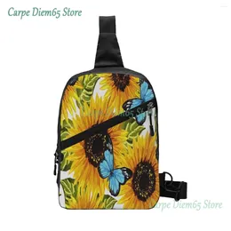 Backpack Sling Bag Sunflower And Blue Butterfly Chest Package Crossbody For Cycling Travel Hiking