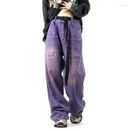 Women's Jeans Y2k Purple Colored Baggy Women Wide Leg Oversize Cargo Pants Harajuku Korean Fashion Streetwear Trousers Japanese 2000s