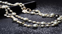 Fashion Long Simulated Pearl Beads Necklace for Women No5 Double Layer Collane Lunghe Donna Camelia Maxi Necklace Wedding Party N4383535
