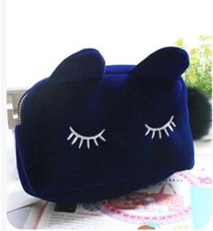 Makeup Cosmetic Bags Cases Portable Cartoon Cat Coin Storage Case Travel Makeup Flannel Pouch Cosmetic Bag 8893392