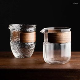 Tea Cups High Borosilicate Glass Dispenser Hammer Eye Pattern Belt Wood Chip Sea Set Heat-resistant Cup