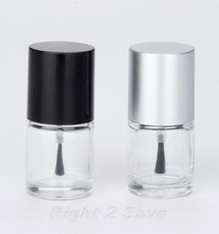 1PC 10ML Nail Polish Bottle with Brush Refillable Empty Cosmetic Containor Glass bottle Nail Art Manicure Tool Black Silver Caps3874351