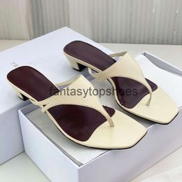 The Row toe TR slippers clip square herringbone head shoes simple French temperament medium heel leather sandals