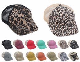 18 Styles Ponytail Hats Washed Mesh Back Leopard Camo Hollow Messy Bun Baseball Cap Trucker Hat Summer Sun Caps Fast Send LLA7513118777