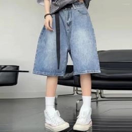 Women's Jeans Lady Summer Shorts Women Denim Trendy With Belt Wide Leg High Waist Gradient Color For Hip