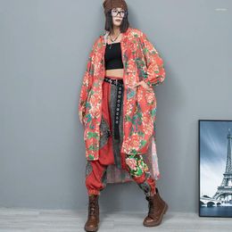 Women's Jackets Chinese Style Floral Printed Long Cardigan For Female Summer Thin Irregular Outfit Hollow Out Breatable Hooded Sunscreen