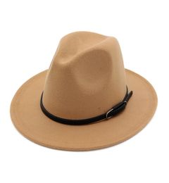 Classic Belt Buckle Decor Women Wool Felt Fedora Wide Brim Jazz Hats Ladies Panama Formal Hat Carnival Fascinator Hats4388136