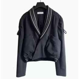 Men's Jackets KIKO KOSTADINOV Black V-neck Jacket Button Zipper Casual Coat Shirt Long Sleeve Mini Same Style