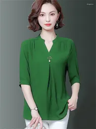 Women's Polos 5XL Oversize Women Spring Summer Style Chiffon Blouses Shirts Lady Casual Half Sleeve V-Neck Loose Blusas Tops RF1982